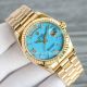 Swiss Replica Rolex Day-Date Turquoise Roman Dial Yellow Gold Presidential Bracelet Watch (2)_th.jpg
